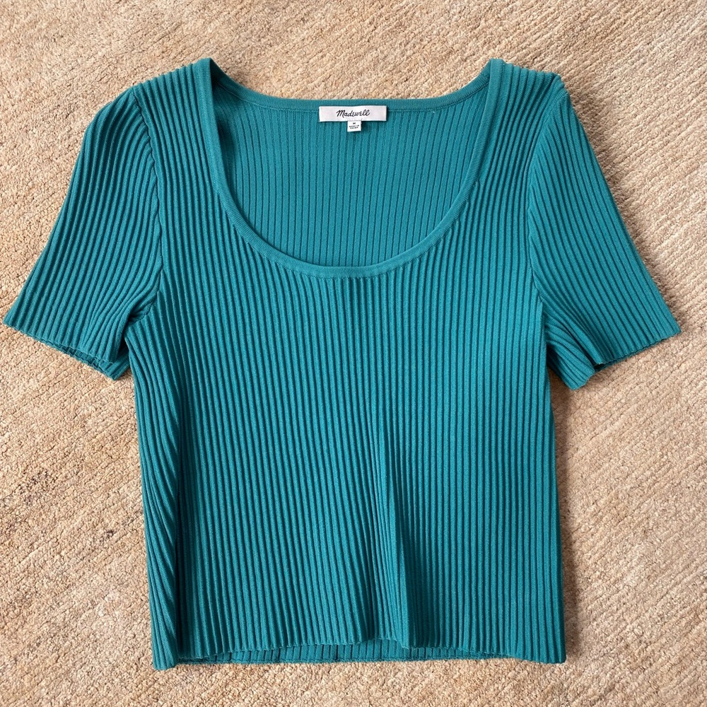 Madewell Teal Ribbed Scoop-Neck Crop Top